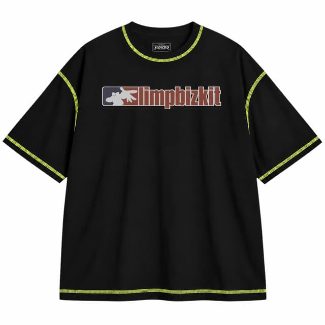 Limp Bizkit 8 — Unisex oversize, Negro con costura verde