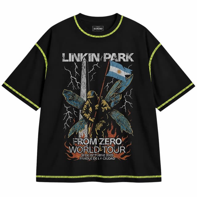 Linkin Park 11 — Unisex oversize, Negro con costura verde