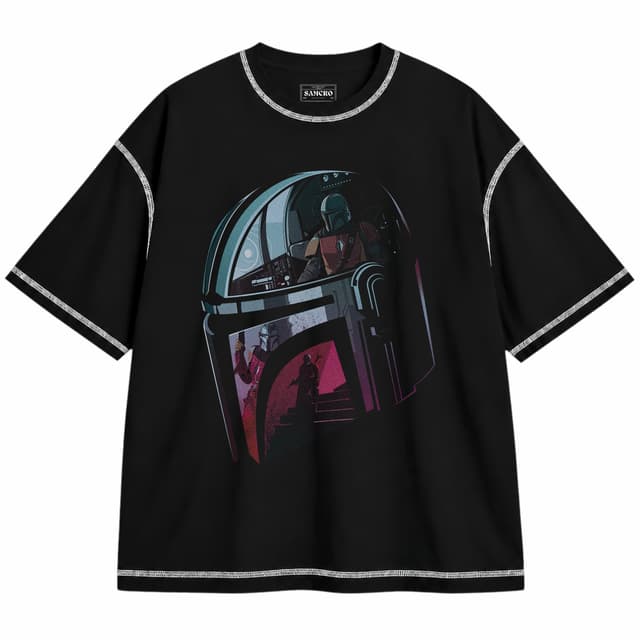 Mandalorian 1 — Unisex oversize, Negro con costura blanca