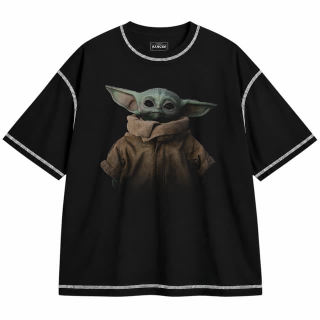 Mandalorian 30 — Unisex oversize, Negro con costura blanca