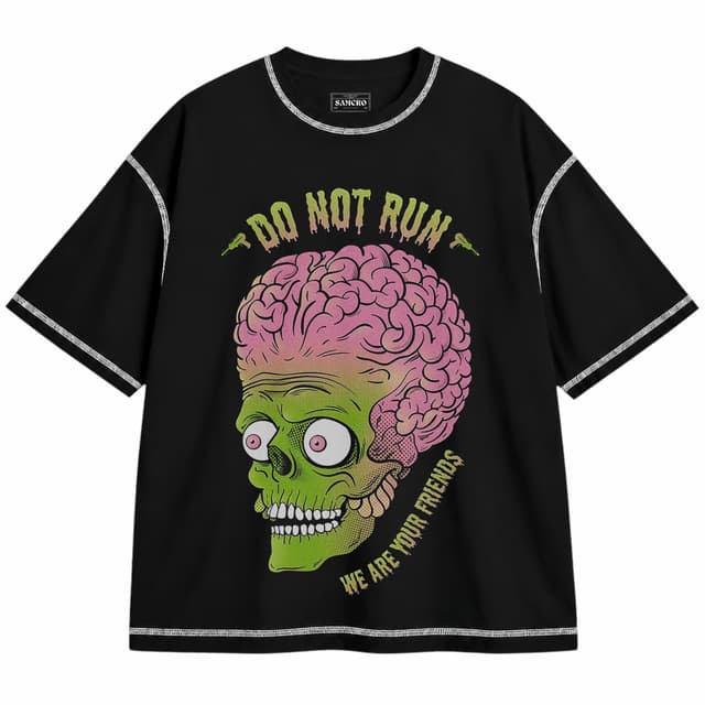 Mars Attacks 1 — Unisex oversize, Negro con costura blanca