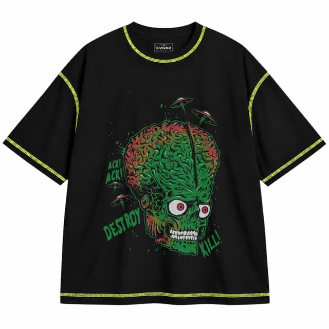 Mars Attacks 6 — Unisex oversize, Negro con costura verde