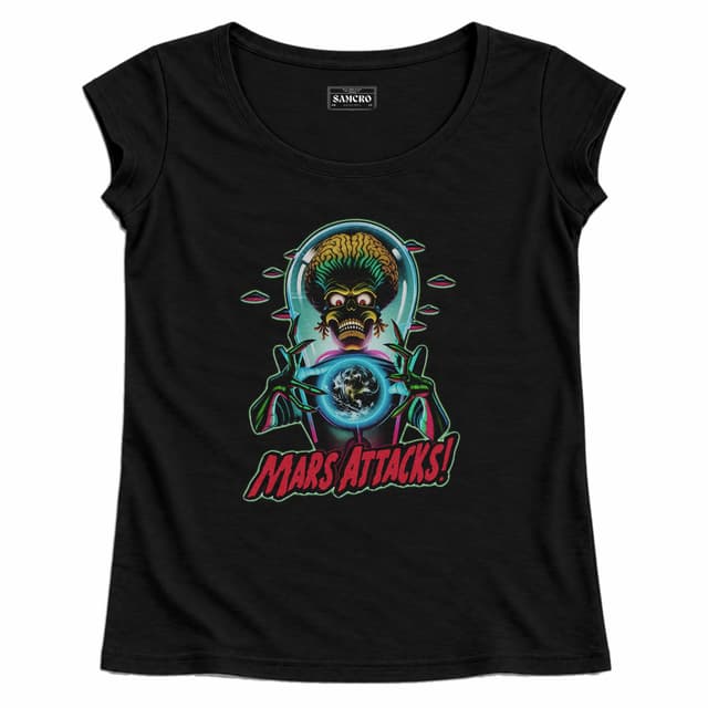 Mars Attacks - Alien Holding Earth Neon — Mujer recta, Negro