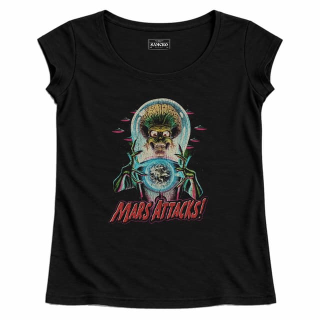 Mars Attacks - Alien Holding Earth Vintage — Mujer recta, Negro