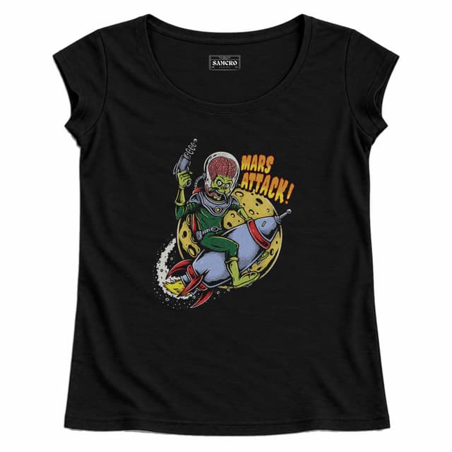 Mars Attacks - Alien on Rocket — Mujer recta, Negro