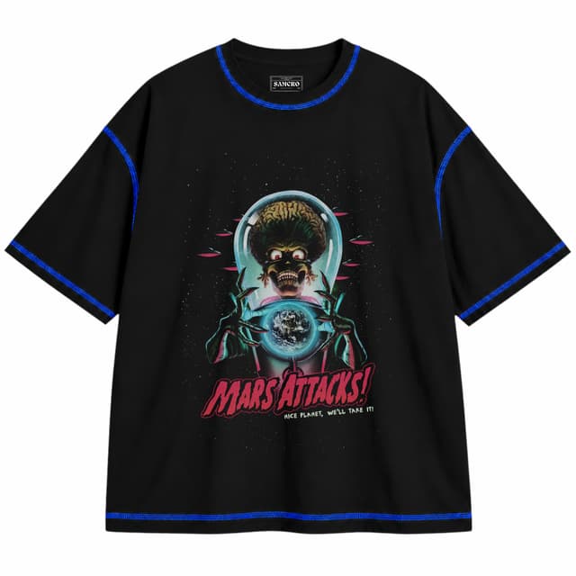 Mars Attacks - Nice Planet Well Take It — Unisex oversize, Negro con costura azul