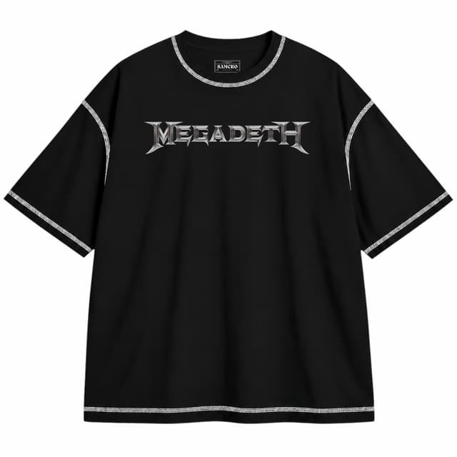 Megadeth 1 — Unisex oversize, Negro con costura blanca