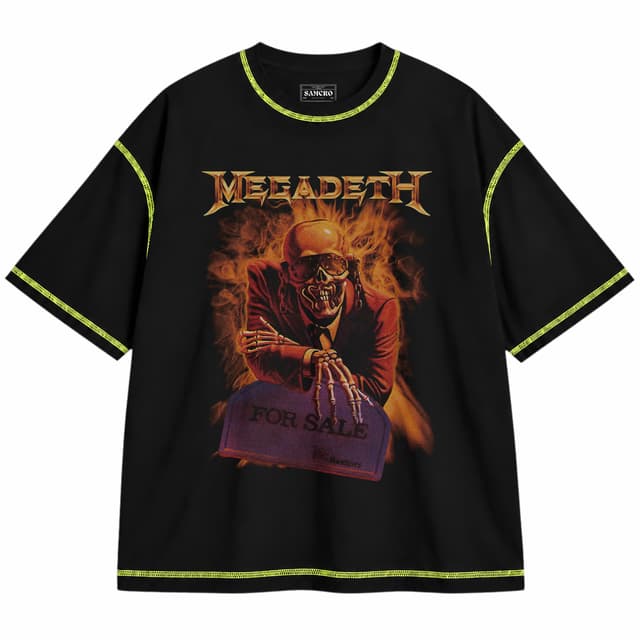 Megadeth 12 — Unisex oversize, Negro con costura verde