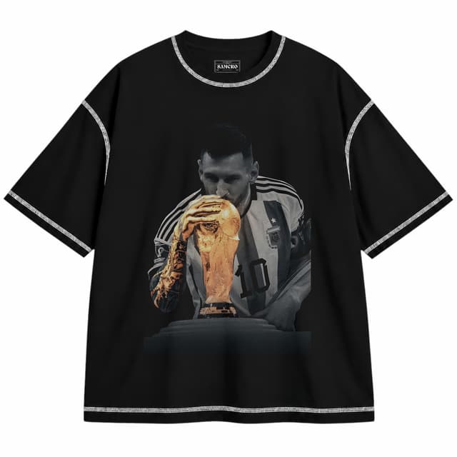 Messi 14 — Unisex oversize, Negro con costura blanca