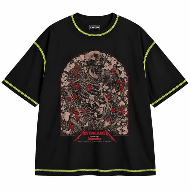 Metallica 61 — Unisex oversize, Negro con costura verde