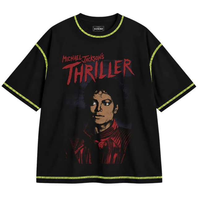 Michael Jackson - Thriller Red Suit — Unisex oversize, Negro con costura verde