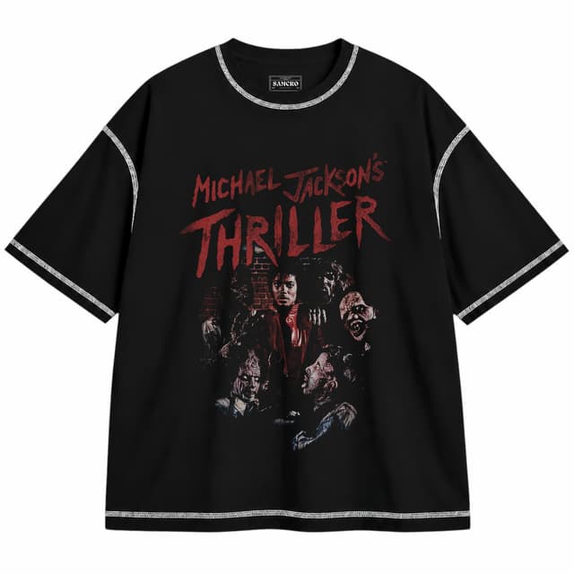Michael Jackson - Thriller Zombies — Unisex oversize, Negro con costura blanca