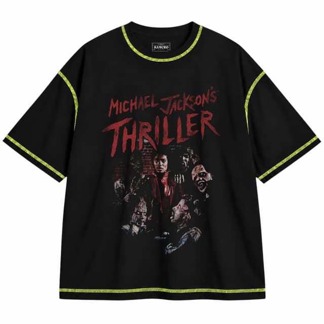 Michael Jackson - Thriller Zombies — Unisex oversize, Negro con costura verde