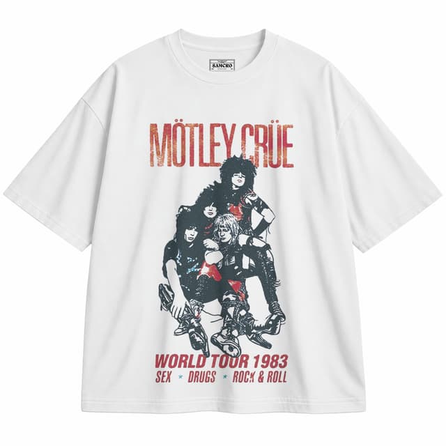 Mötley Crüe 10 — Unisex oversize, Blanco