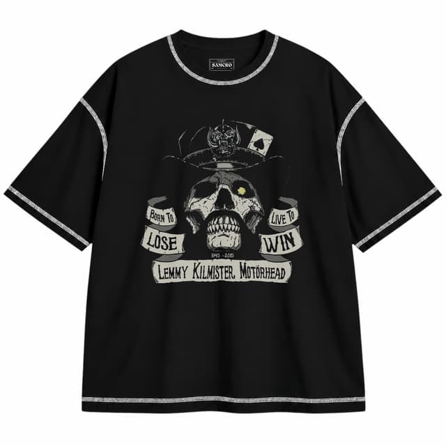 Motorhead 8 — Unisex oversize, Negro con costura blanca
