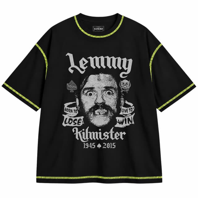 Motörhead - Lemmy Kilmister — Unisex oversize, Negro con costura verde
