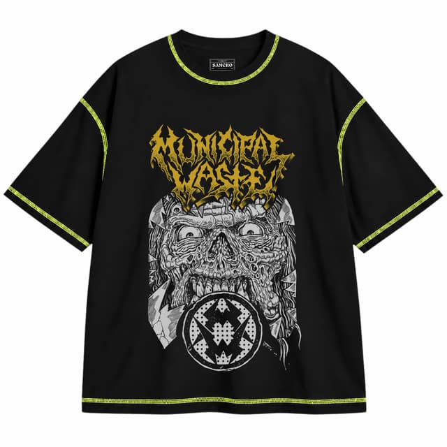 Municipal Waste - Breakthrough — Unisex oversize, Negro con costura verde