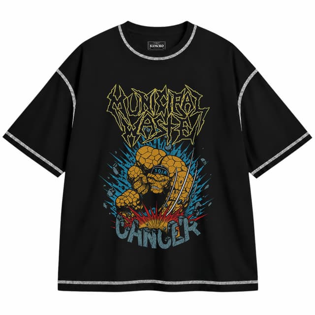 Municipal Waste - Clobberin Cancer — Unisex oversize, Negro con costura blanca