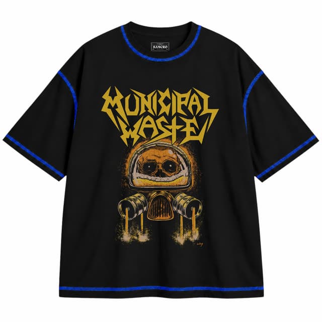 Municipal Waste - Keg Killer — Unisex oversize, Negro con costura azul