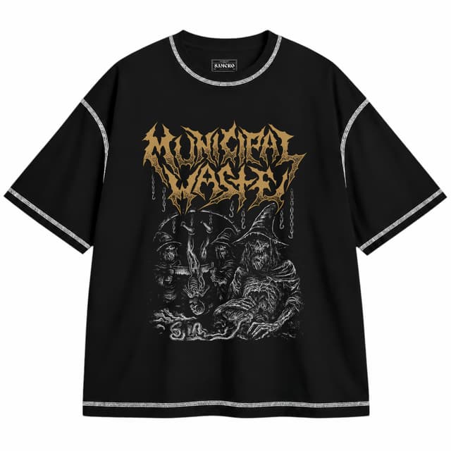 Municipal Waste - Magician Corpse — Unisex oversize, Negro con costura blanca