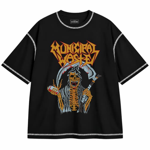Municipal Waste - Reaper — Unisex oversize, Negro con costura blanca