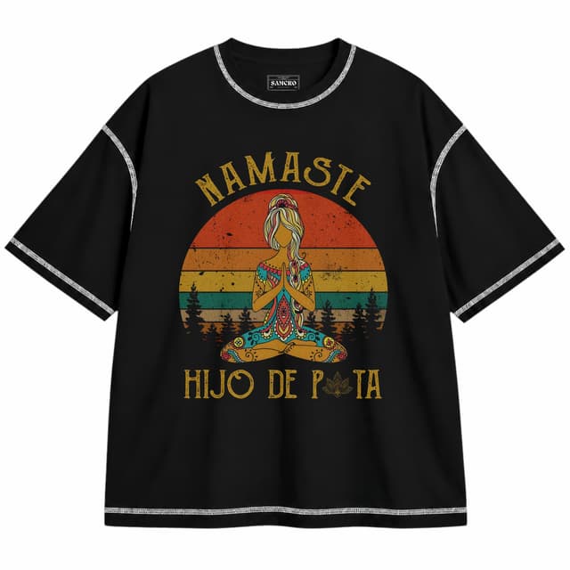 Namaste — Unisex oversize, Negro con costura blanca