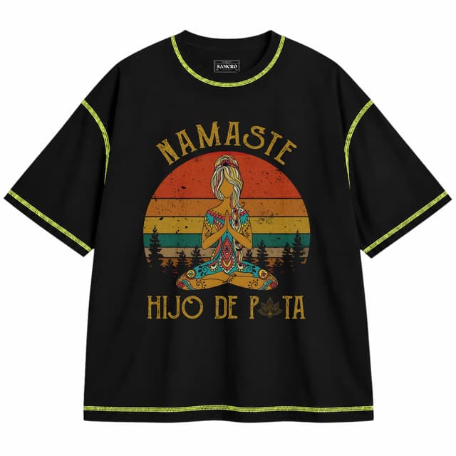 Namaste — Unisex oversize, Negro con costura verde