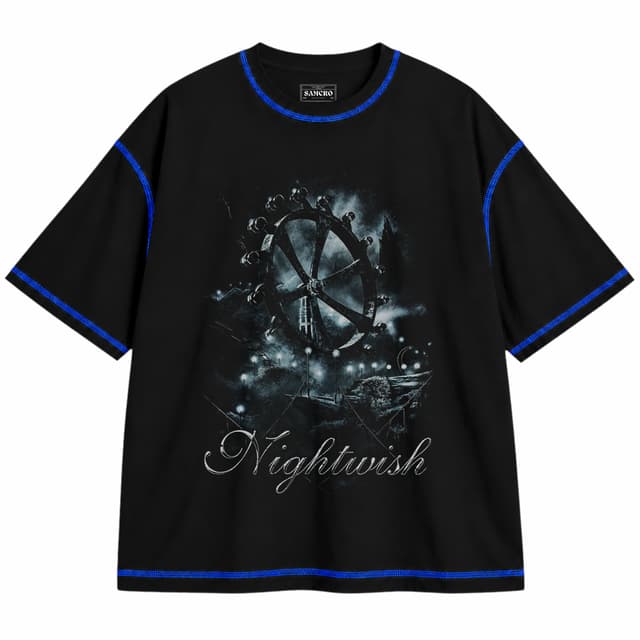 Nightwish - Imaginaerum Ferris Wheel — Unisex oversize, Negro con costura azul
