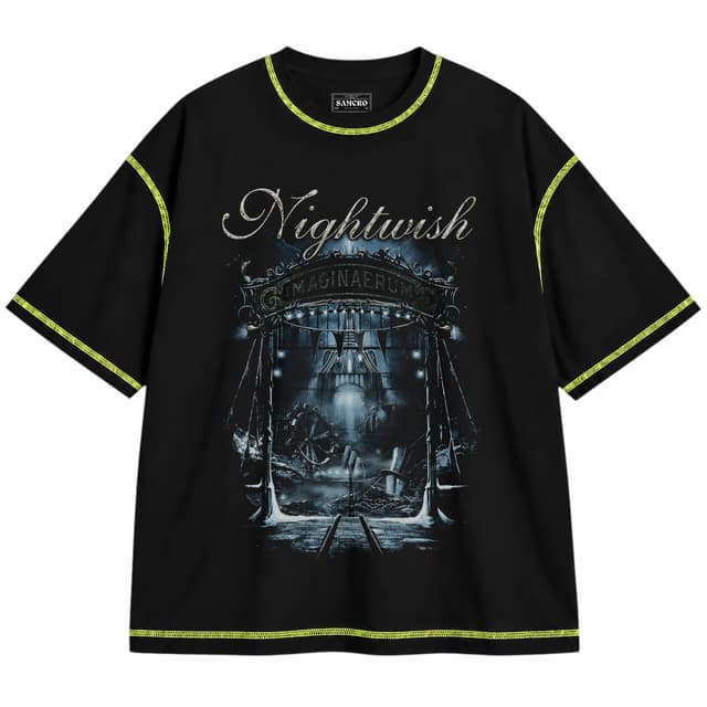Nightwish - Imaginaerum Gate — Unisex oversize, Negro con costura verde