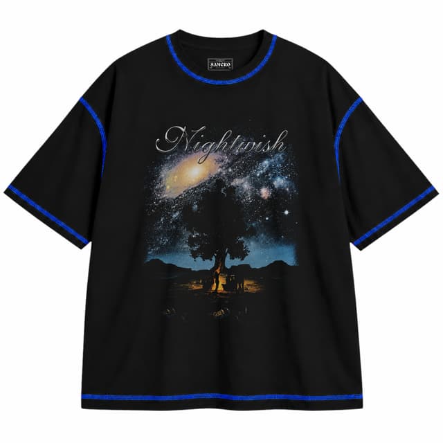 Nightwish - Tree of Life Galaxy — Unisex oversize, Negro con costura azul