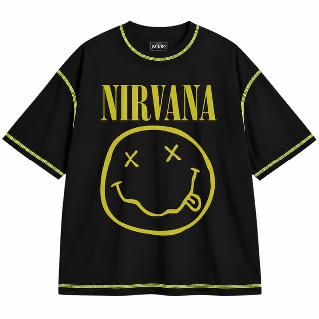 Nirvana 1 — Unisex oversize, Negro con costura verde