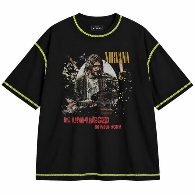 Nirvana - Mtv Unplugged in New York — Unisex oversize, Negro con costura verde