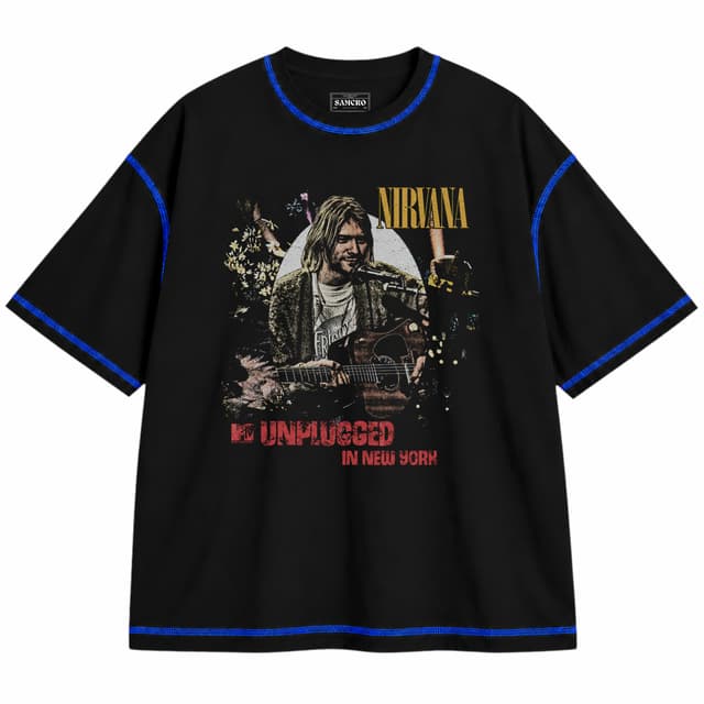 Nirvana - Mtv Unplugged in New York — Unisex oversize, Negro con costura azul
