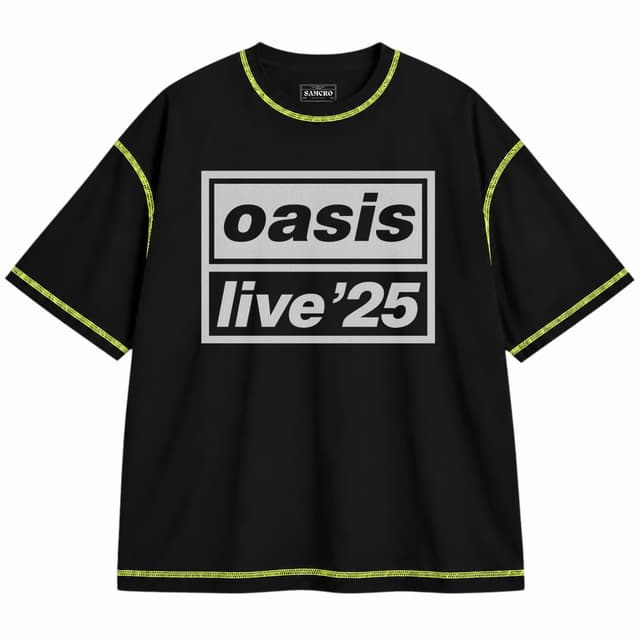 Oasis 8 — Unisex oversize, Negro con costura verde
