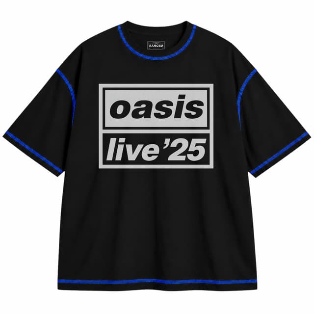 Oasis 8 — Unisex oversize, Negro con costura azul