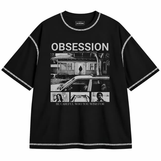 Obsession 4 — Unisex oversize, Negro con costura blanca