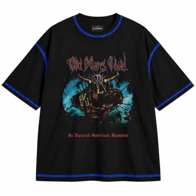 Old Man's Child - Ill Natured Spiritual Invasion Men — Unisex oversize, Negro con costura azul