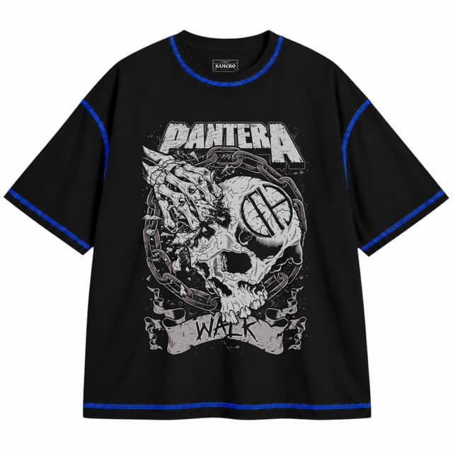 Pantera 1 — Unisex oversize, Negro con costura azul
