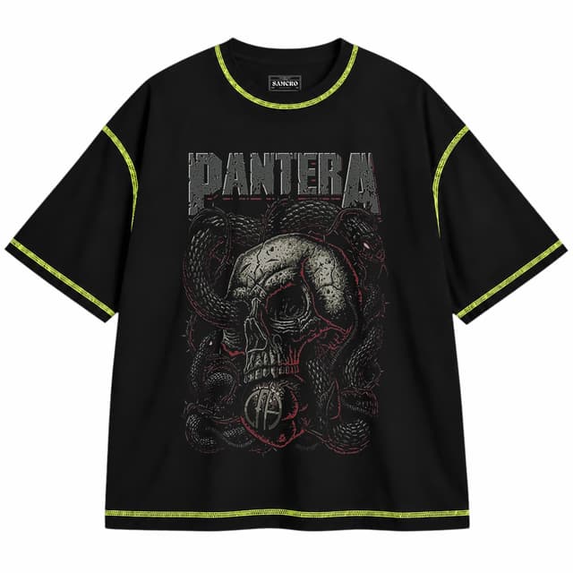 Pantera 3 — Unisex oversize, Negro con costura verde
