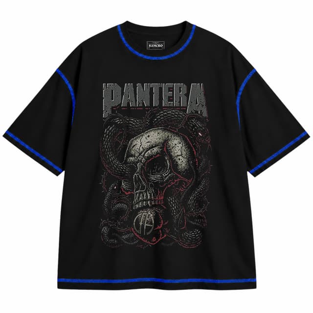 Pantera 3 — Unisex oversize, Negro con costura azul