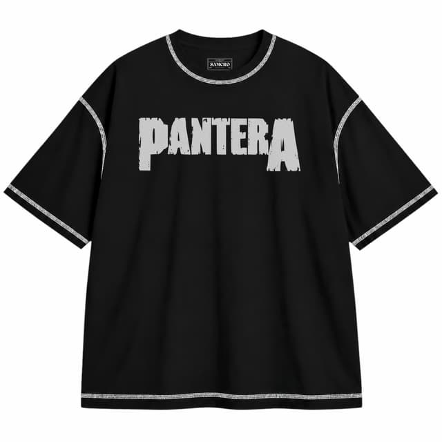 Pantera 6 — Unisex oversize, Negro con costura blanca