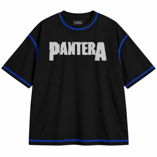 Pantera 6 — Unisex oversize, Negro con costura azul
