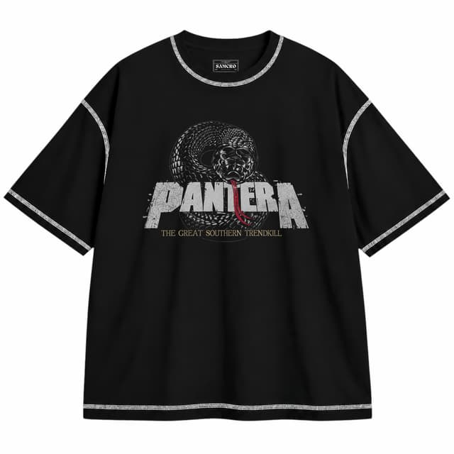 Pantera - Trendkill Black Snake — Unisex oversize, Negro con costura blanca