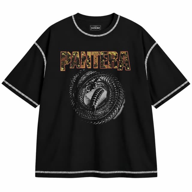 Pantera - Trendkill Coiled Snake — Unisex oversize, Negro con costura blanca