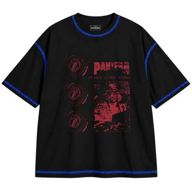 Pantera - Trendkill Snake Stack — Unisex oversize, Negro con costura azul