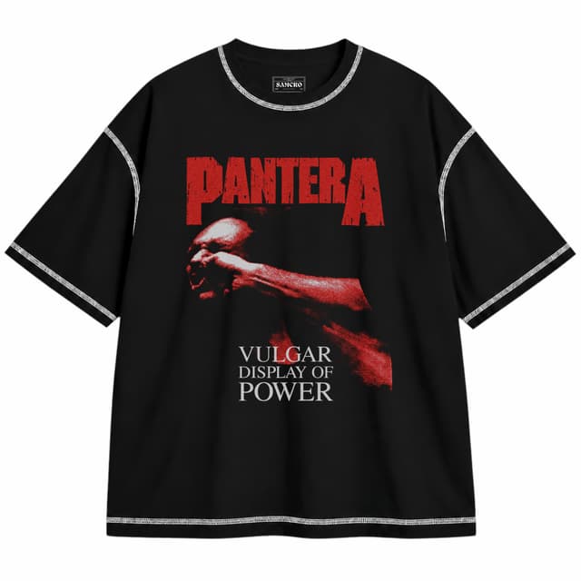 Pantera - Vulgar Display of Power Red — Unisex oversize, Negro con costura blanca