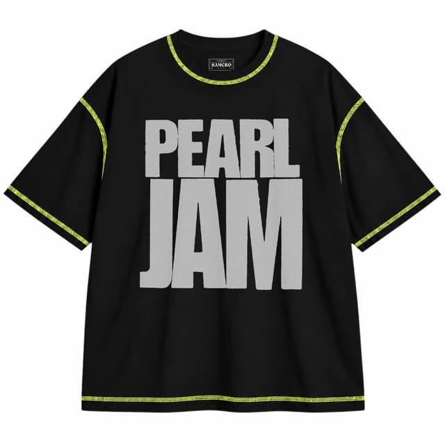Pearl Jam 1 — Unisex oversize, Negro con costura verde