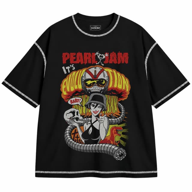Pearl Jam - It's Evolution Baby — Unisex oversize, Negro con costura blanca
