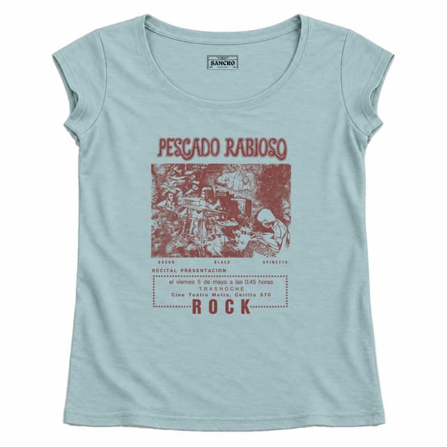 Pescado Rabioso - Afiche Teatro Metro Rojo — Mujer recta, Celeste