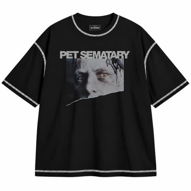 Pet Sematary 5 — Unisex oversize, Negro con costura blanca